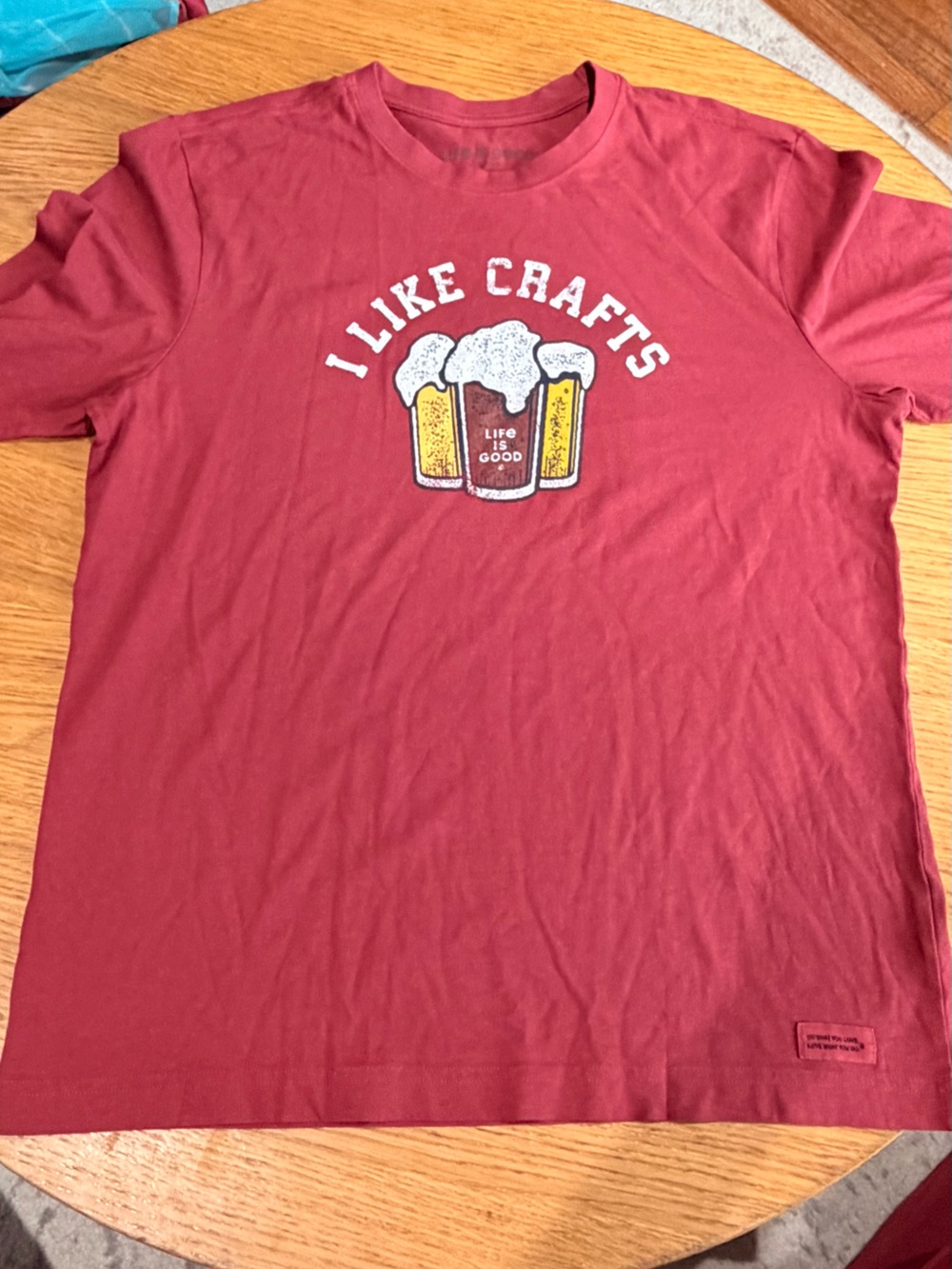 Life Is Good Women's Long Sleeve Tee in Wine with Beer Mug Graphic